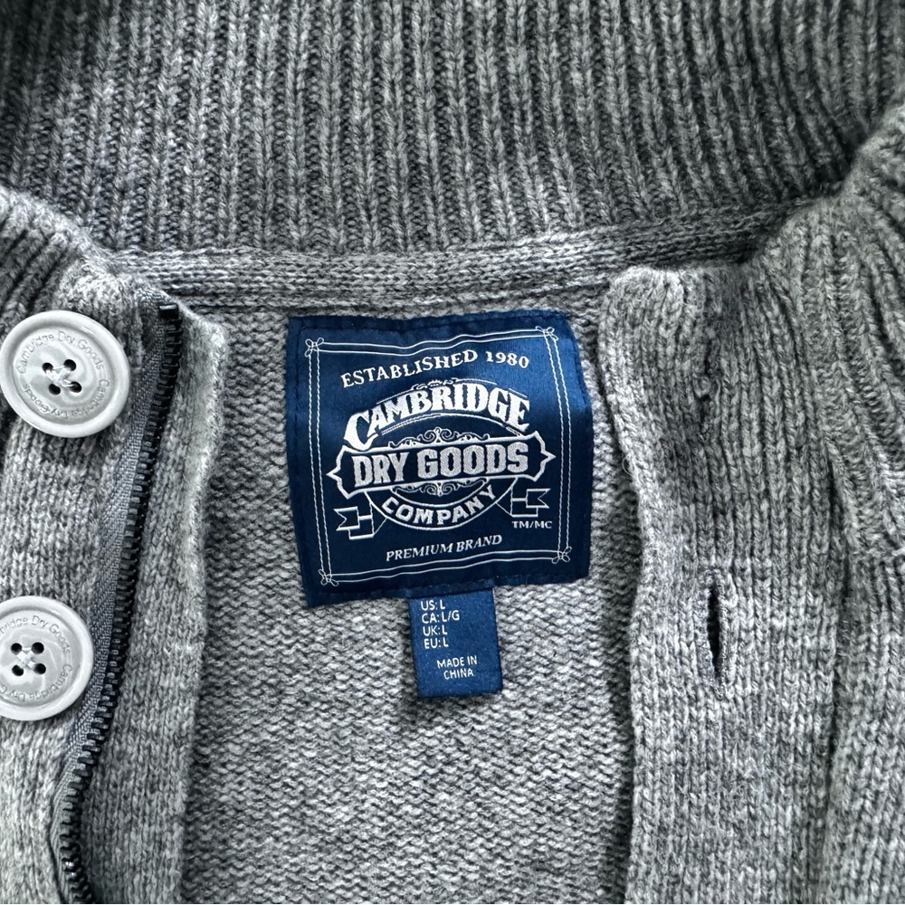 Cambridge Dry Goods Men's Gray Cardigan Wool Sweater